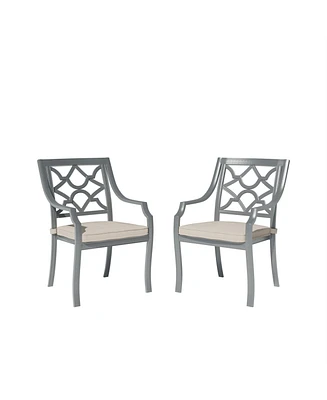 Mondawe Powder Coated Cast Aluminum Outdoor Dining Armchair with Cushion (Set of 2)