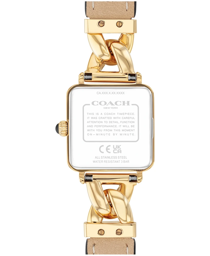 Coach Women's Cass Gold-Tone Stainless Steel and Black Leather Strap Watch, 22mm