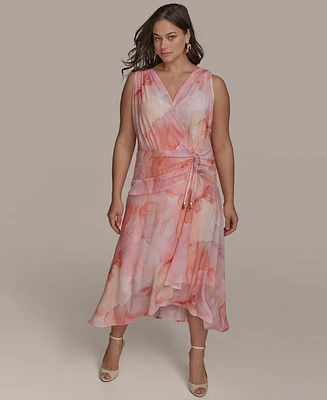 Donna Karan New York Plus Size Floral-Print Surplice Midi Dress