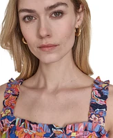 Eliza J Women's Petite Cotton Smocked-Waist Floral-Print Dress