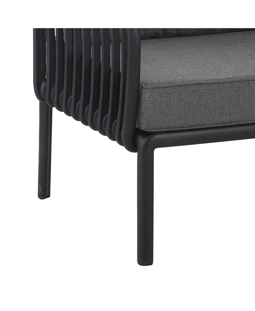 9pc Patio Set, Modern sectional with 2 tables, waterproof cushions, black & gray