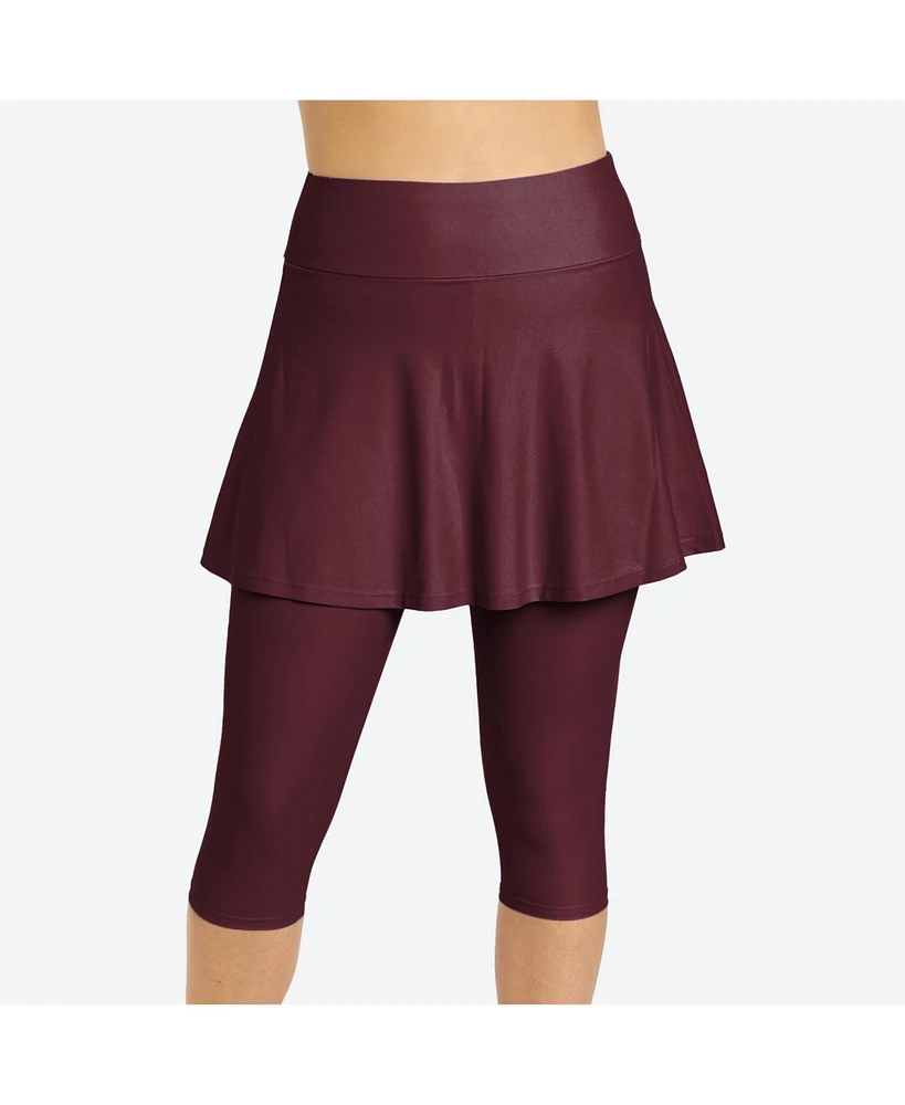 Calypsa Women's Flared Swim Skort With Capri Leggings
