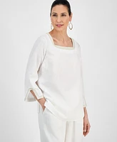 Jm Collection Women's Square-Neck 3/4-Slit-Sleeve Blouse, Exclusively at Macy's