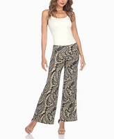 White Mark Women's Paisley Print Wide Leg Pants