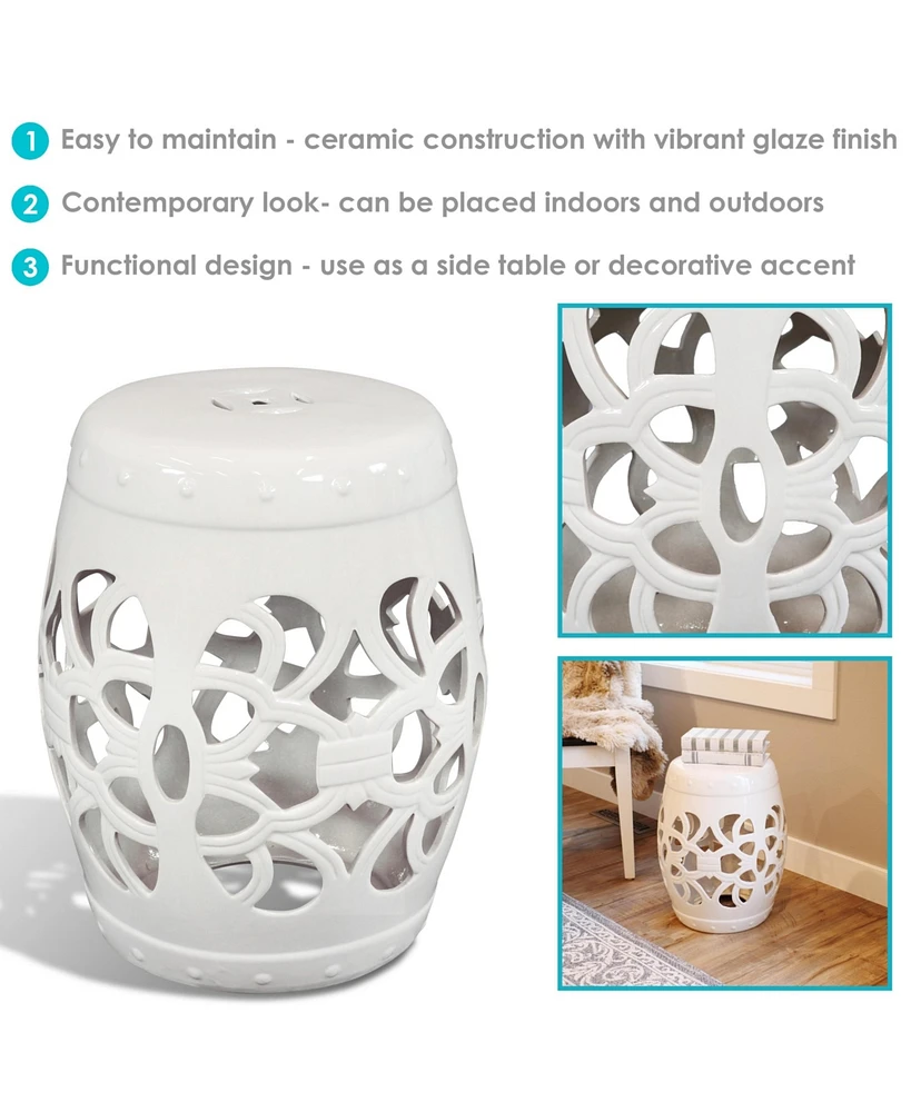 Knotted Quatrefoil Decorative Ceramic Garden Stool - 18" - White