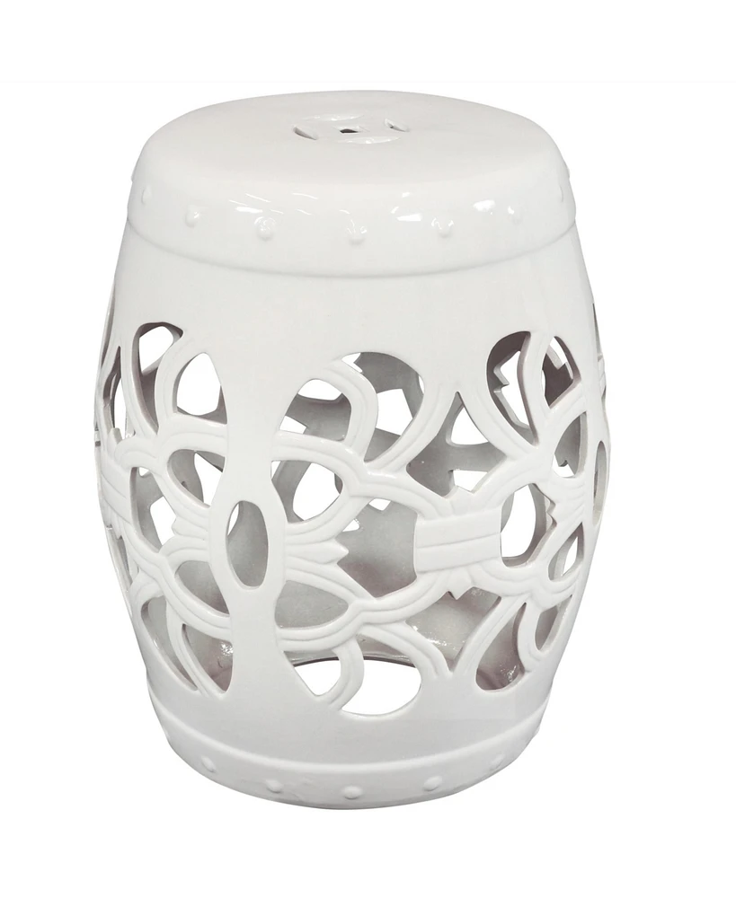 Knotted Quatrefoil Decorative Ceramic Garden Stool - 18" - White