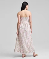 And Now This Women's Cotton Smocked Strapless Maxi Dress