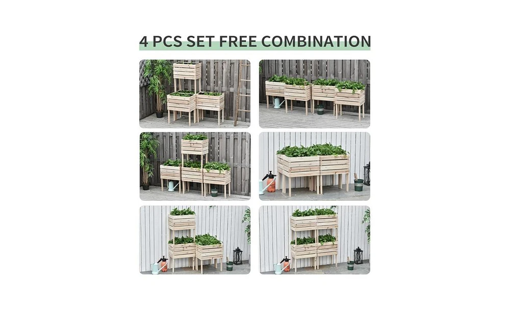 Rustic Wooden Flower Shelf and Planter Box Combination