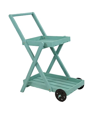 2-Tier Fir Wheeled Planter Stand - 34” H - Robin Egg Blue