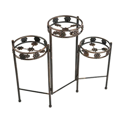 Indoor/Outdoor Steel 3-Tiered Folding Decorative Potted Flower Plant Stand Display - 29" - Bronze
