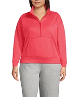 Lands' End Plus Serious Sweats Relaxed Long Sleeve Half Zip Sweatshirt - Set Top
