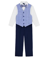 Nautica Toddler and Little Boys 4-Piece Sharkskin Windowpane Duo Vest Set with Bow Tie