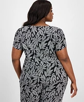 Ak Anne Klein Plus Printed Tulip-Sleeve Blouse