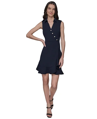 Karl Lagerfeld Paris Women's Scuba Crepe A-line Ruffle Hem Dress