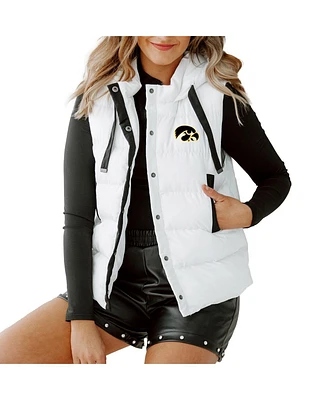 Gameday Couture Women's White Iowa Hawkeyes Hooded Full-Snap Puffer Vest