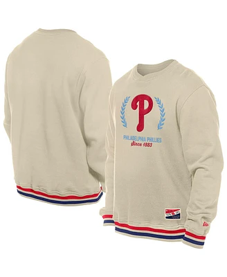 New Era Men's Cream Philadelphia Phillies Throwback Pullover Sweatshirt