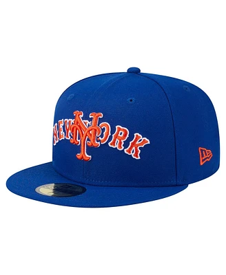 New Era Men's Royal New York Mets Overlap 59FIFTY Fitted Hat