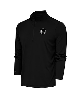 Antigua Men's Black Golden State Warriors Metallic Logo Tribute Quarter-Zip Top