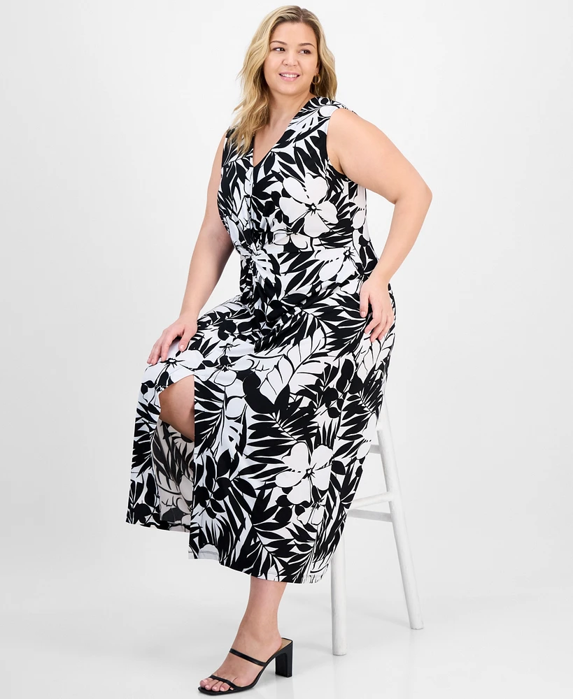 Connected Plus Printed Twisted-Front Maxi Dress