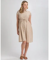 Pietro Brunelli Maternity Poplin Nursing Friendly Button-Front Drawstring Viola Shirt Dress