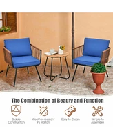 Gymax 3PC Patio Birsto Furniture Set Cushioned Sofa Armrest Coffee Table