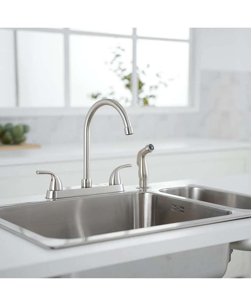 Two-Handle 4 Holes Standard Kitchen Sink Faucet With Side Sprayer Brushed Nickel