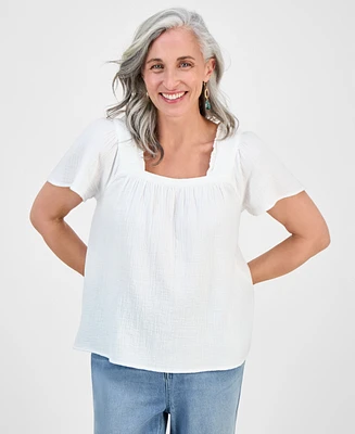 Style & Co Petite Square-Neck Cotton Top, Exclusively at Macy's