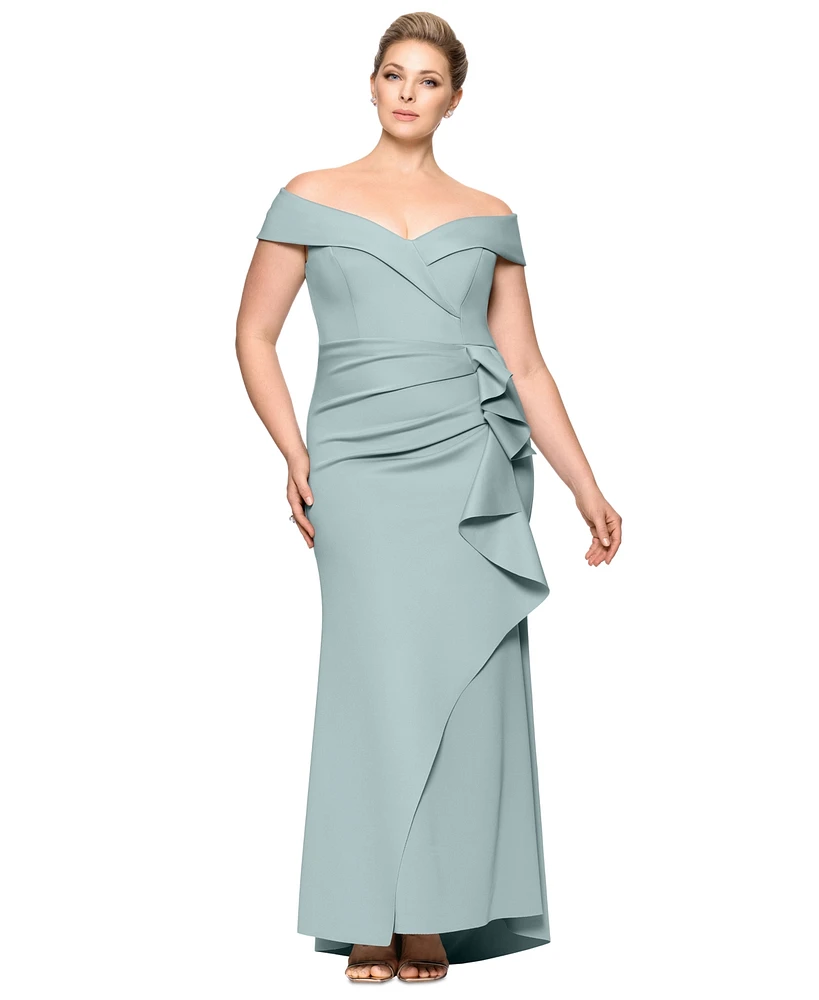 Xscape Plus Off-The-Shoulder Scuba Crepe Gown