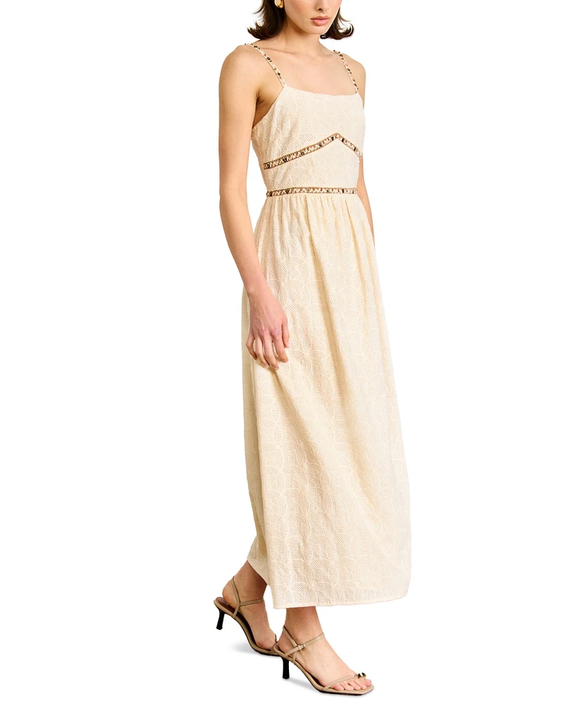 Line & Dot Women's Aurelia Embroidered Cotton Sleeveless Maxi Dress