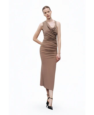 Nocturne Women's Midi Dress with Gathered Detail