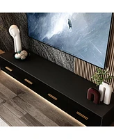 Tv stand with 4 drawers, media console with light strip, entertainment center in black wood