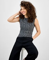 I.n.c. International Concepts Petite Printed Side-Ruched Mesh Tank Top, Exclusively at Macy's