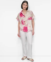 Dkny Women's Printed Rumpled Voile Button-Front Shirt