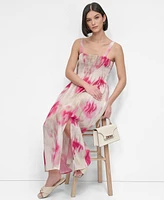 Dkny Women's Printed Rumpled Voile Smocked Dress