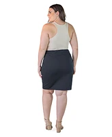 24seven Comfort Apparel Plus Solid Color Elastic Waist Knee Length Pencil Skirt