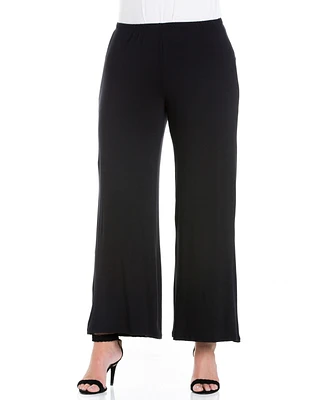 24seven Comfort Apparel Plus Elastic Waist Flared Leg Palazzo Pants
