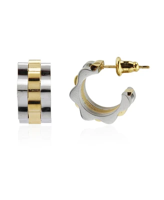 Two-Tone Stainless Steel Huggie Earring