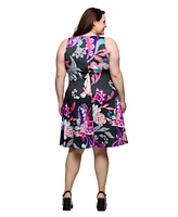 24seven Comfort Apparel Plus Size Print Sleeveless Knee Length Tank Swing Dress