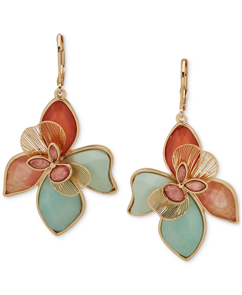 lonna & lilly Gold-Tone Mixed Stone Flower Statement Earrings