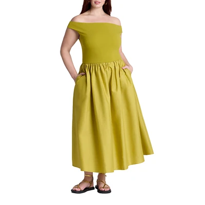 Eloquii Women's Boat Neck Mixed Fabric Dress