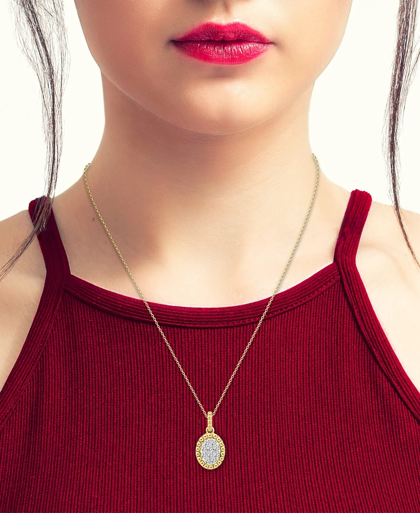 Diamond Oval Cluster Bead Frame Pendant Necklace (1/10 ct. t.w.) in 14k Gold, 16" + 2" extender