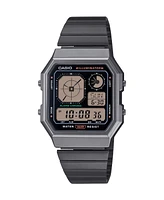 Casio Men's Vintage Digital Gunmetal-Tone Stainless Steel Bracelet Watch 34mm