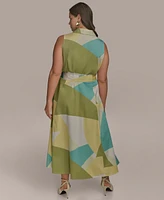 Donna Karan New York Plus Size Printed Tie-Waist Sleeveless Shirtdress