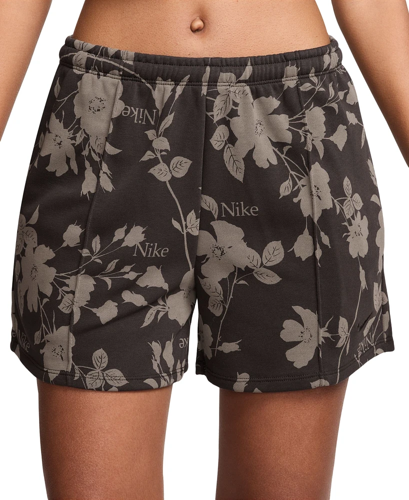Nike Women's Printed Mid-Rise Pull-On Terry Shorts
