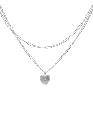 Adornia Silver Paper Clip and Figaro Heart Chain Set