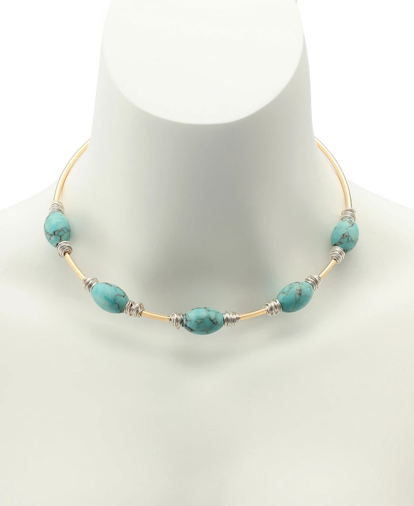 Robert Lee Morris Soho Turquoise Stone Bead Wire Collar Necklace