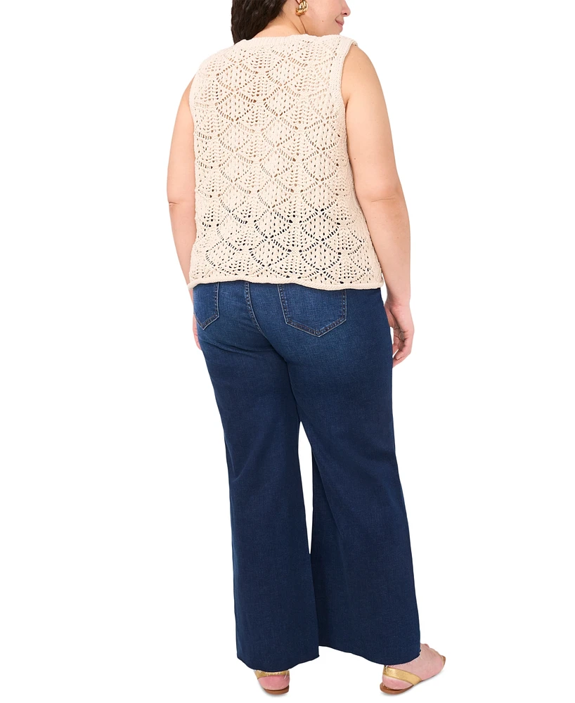 Vince Camuto Plus Pointelle Sleeveless Crewneck Tank