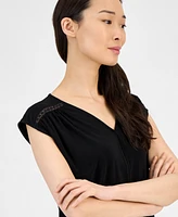 Anne Klein Women's Lace-Inset Extended-Shoulder V-Neck Top