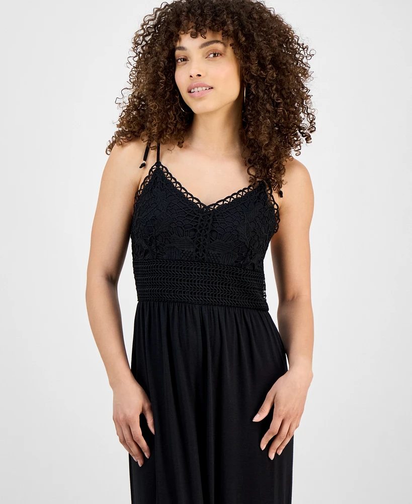 Jamie & Layla Petite Crochet V-Neck Sleeveless Wide-Leg Jumpsuit