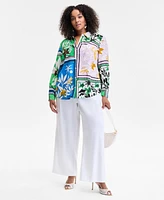 I.n.c. International Concepts Plus Size Mixed-Print Blouse, Exclusively at Macy's